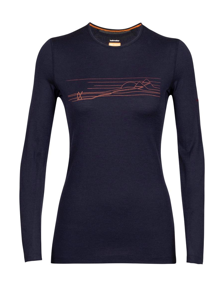 Women's Icebreaker Merino 200 Oasis Long Sleeve Crewe Ski Stripes Base Layers Midnight Navy | CA 1118HAPK